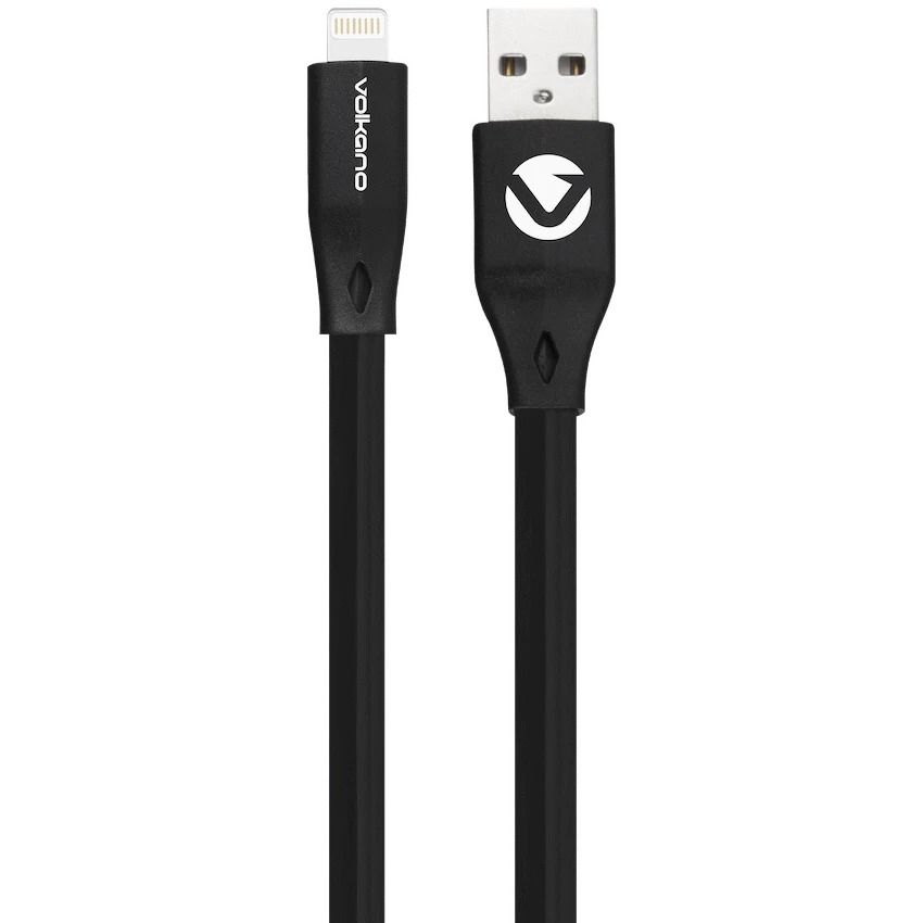 Volkano Slim Series Flat PVC Lightning Cable 1.2m - Black