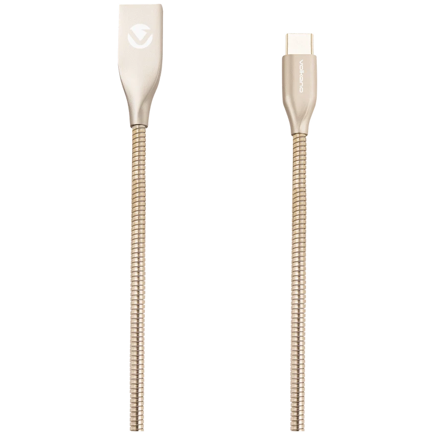 Volkano Iron Series Round Metallic Spring Type-C Cable 1.2m - Champagne Gold