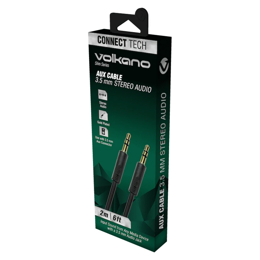 Volkano Slim Series Aux Cable 2m - Black - Image 2