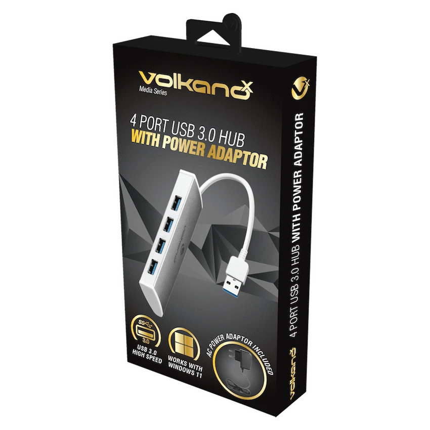 VolkanoX Media Series 4-Port USB Hub with Power Cable - Image 2