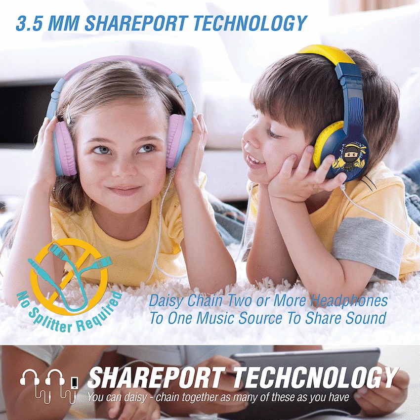 Volkano Sidekick Series Wired Kiddies Headphones with Share Port - Yellow/Blue - Image 6