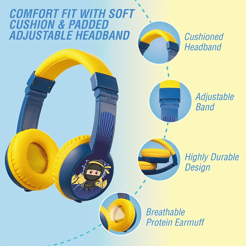 Volkano Sidekick Series Wired Kiddies Headphones with Share Port - Yellow/Blue - Image 7