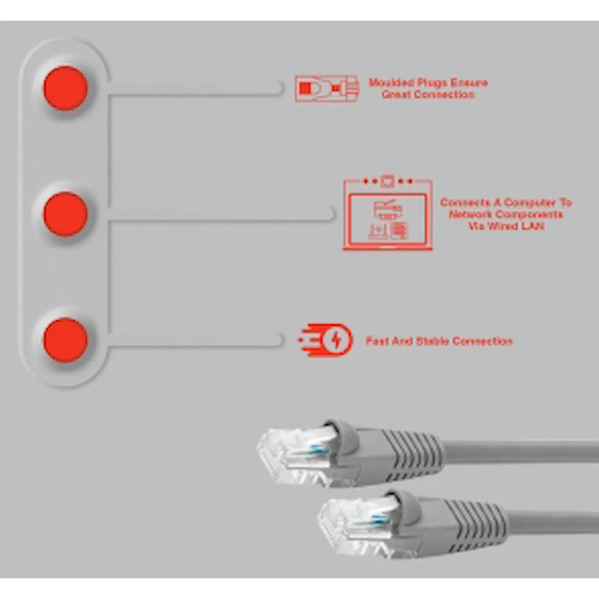 Volkano Network Series RJ-45 Network Cable, CAT5, 3m - Grey - Image 2