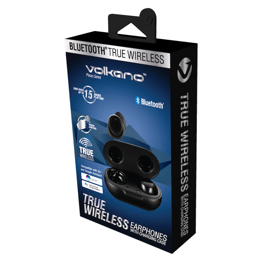Volkano Pisces Series TWS Earphones + Charging Case - Black - Image 2