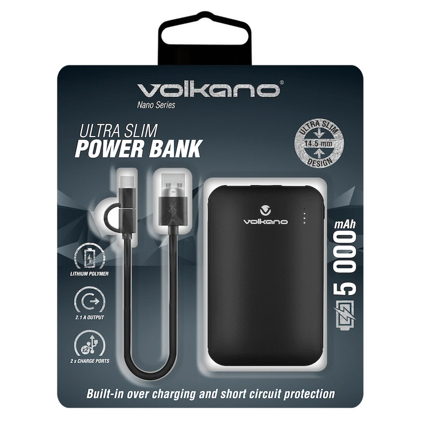 Volkano Nano Series 5000mah Li-Po Power Bank - Black - Image 2