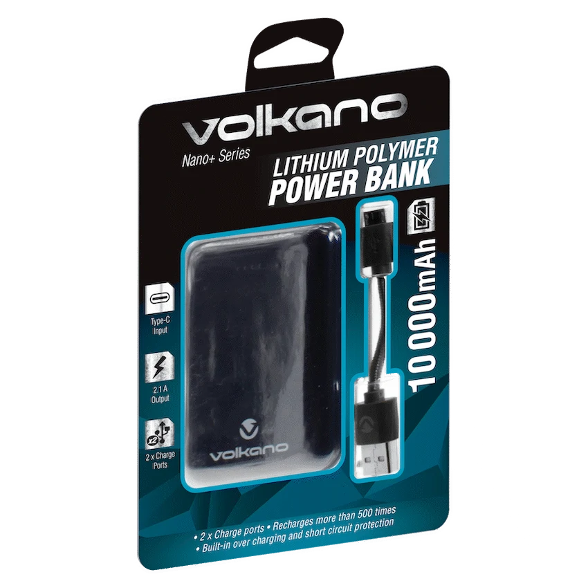 Volkano Nano + Series 10000mah Lithium Polymer Powerbank - Black - Image 2