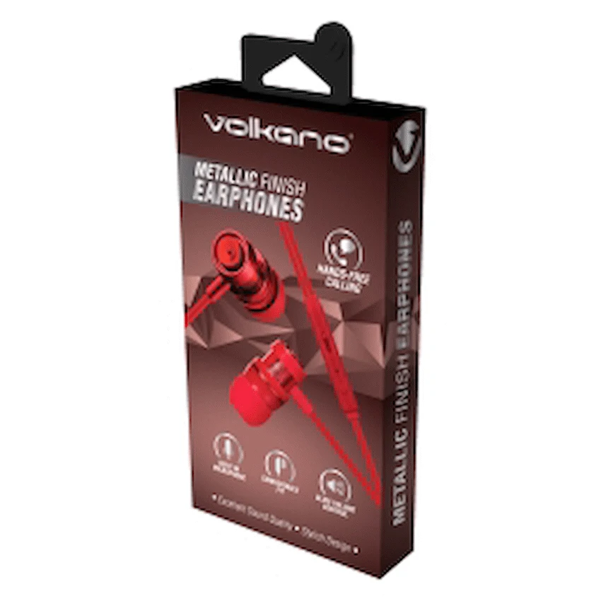 Volkano Alloy Series Earphones with Mic - Solid Red - Image 2