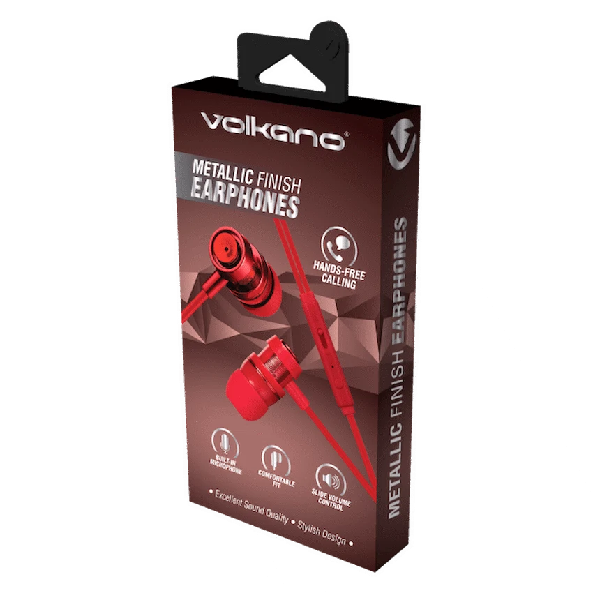 Volkano Alloy Series Earphones with Mic - Solid Red - Image 3