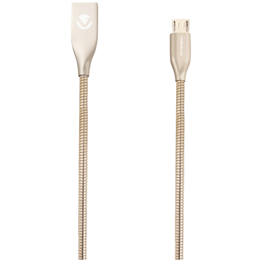 Volkano Iron Series Round Metallic Spring Micro USB Cable 1.2m - Champagne Gold