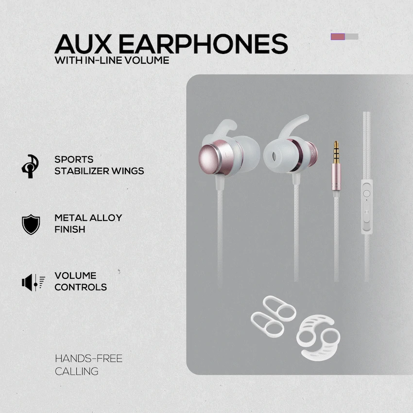 Volkano Titanium Series AUX Earphone - Rose Gold - Image 5