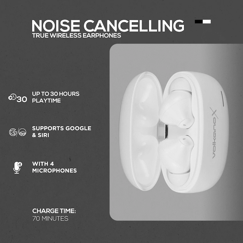 VolkanoX VXT200S Hybrid ANC TWS Earphones - White - Image 8