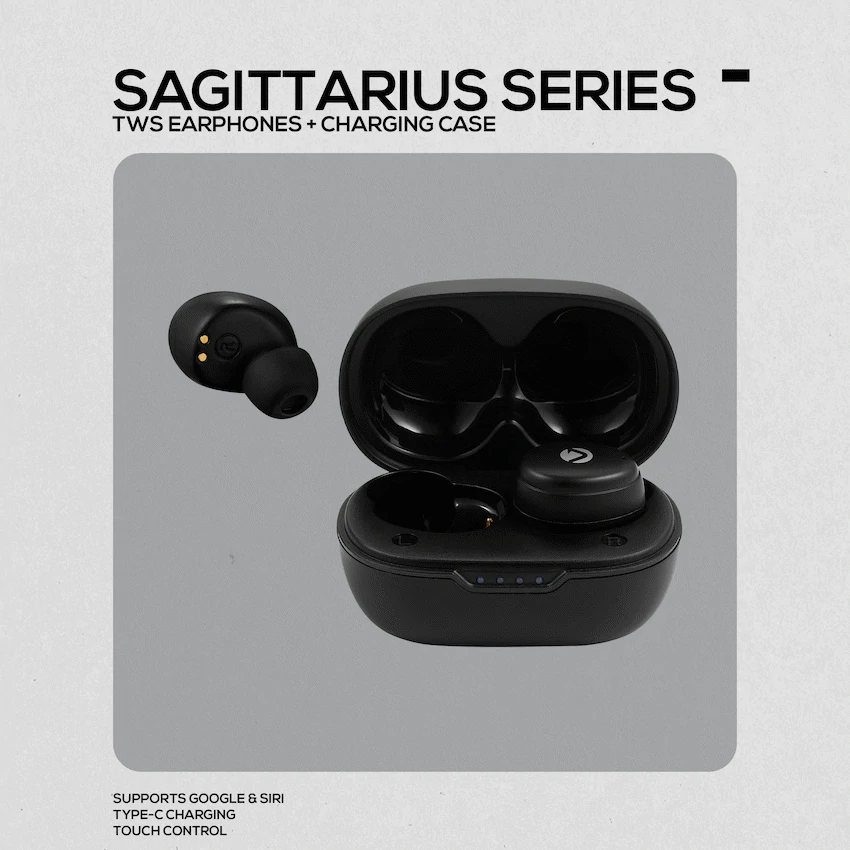 Volkano Sagittarius Series TWS Earphones + Charging Case - Black - Image 3