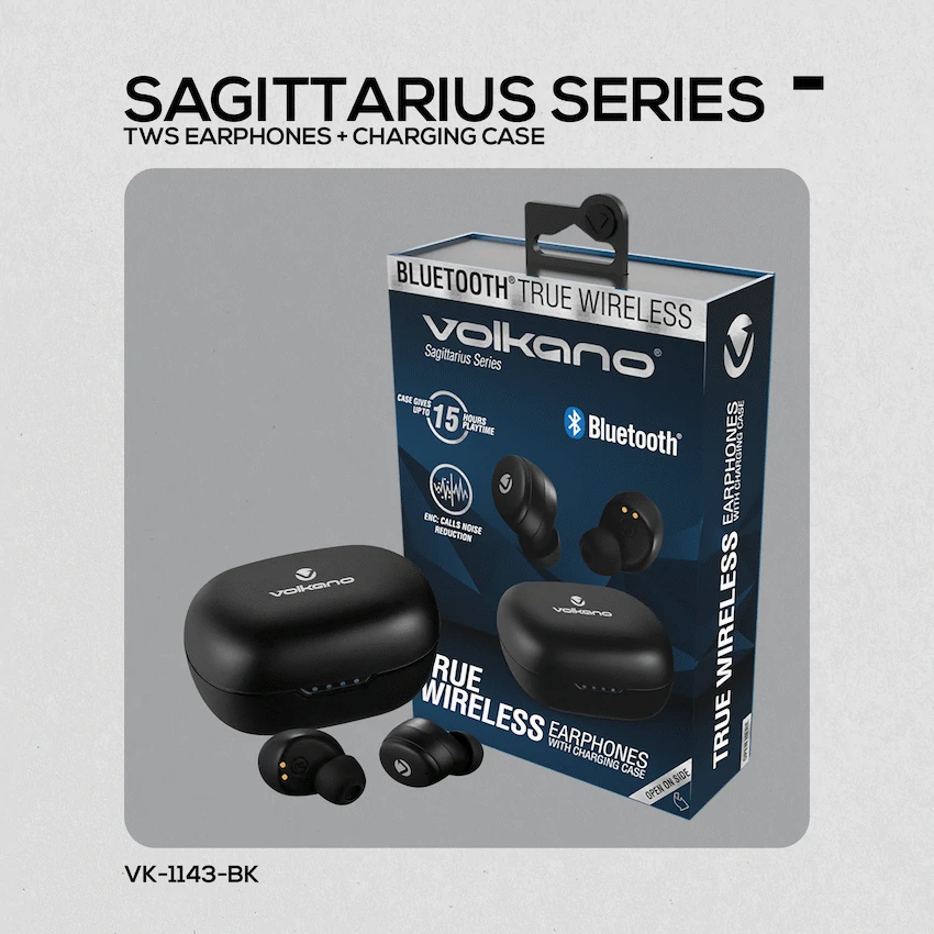 Volkano Sagittarius Series TWS Earphones + Charging Case - Black - Image 7