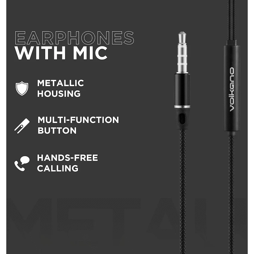 Volkano Earphones with Mic - STANNIC SERIES - Black - Image 6