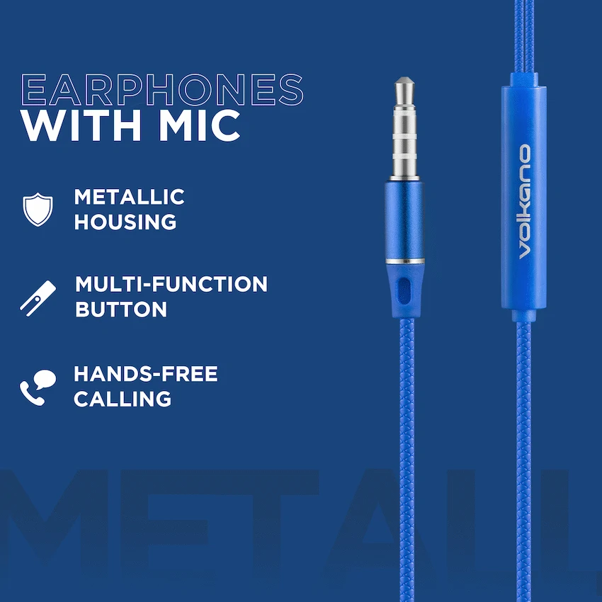 Volkano Earphones with Mic - Stannic Series - Blue - Image 3