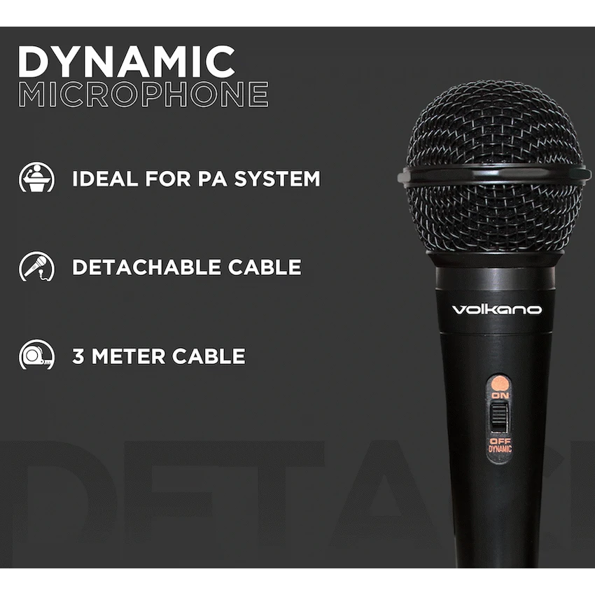 Volkano Ace Series Metal Wired Dynamic Vocal Microphone - Black - Image 5
