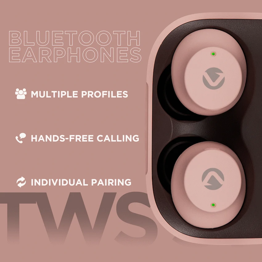 Volkano Taurus Series 2.0 True Wireless Earphones with Charging Case - Pink - Image 6