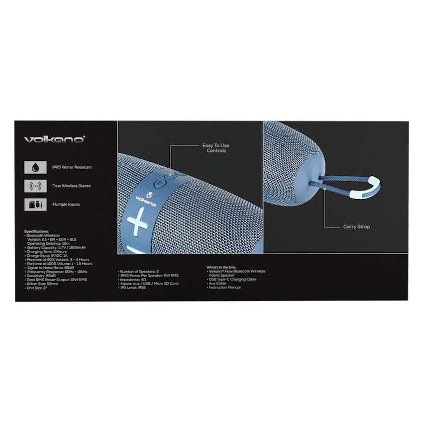 Volkano Flow Series Portable Bluetooth Speaker - Blue with Blue Buttons - Image 9