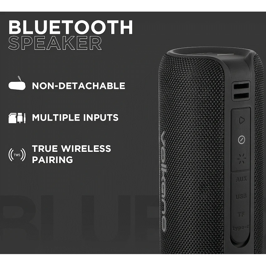 Volkano Rave Series Portable Bluetooth Speaker - Black with grey buttons - Image 8