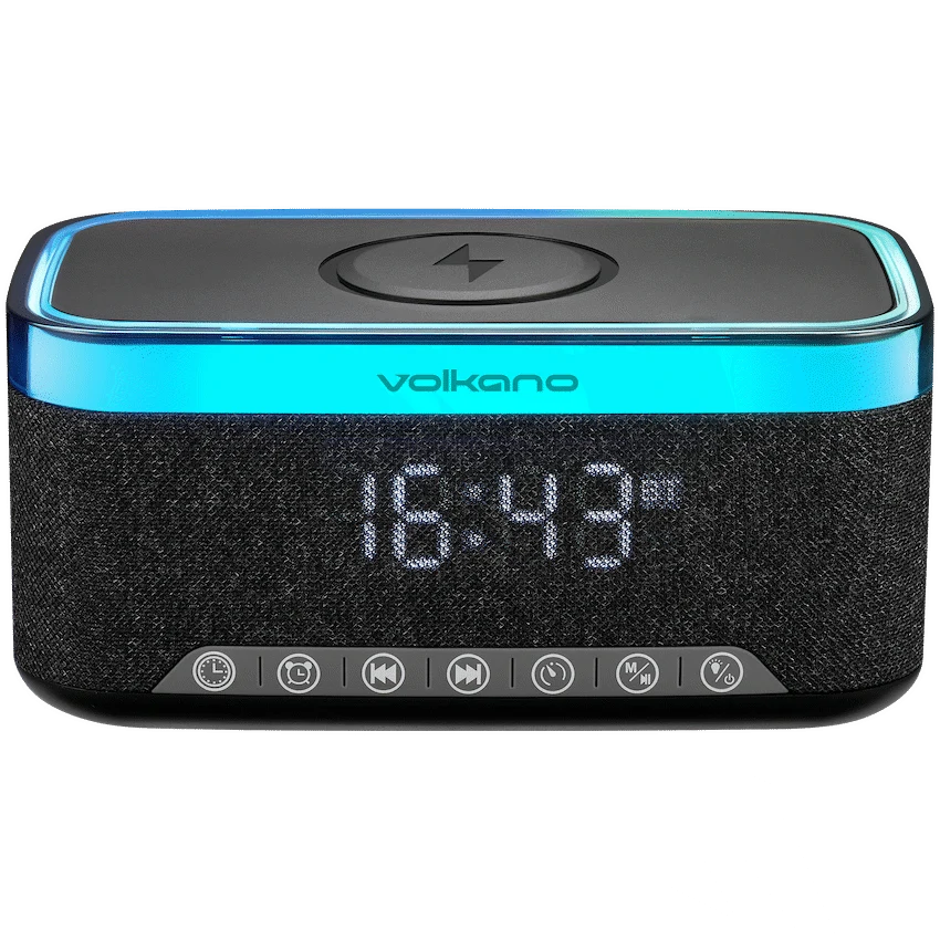 Volkano Radiant 2 Alarm Clock with Wireless Charging and Speaker - Black
