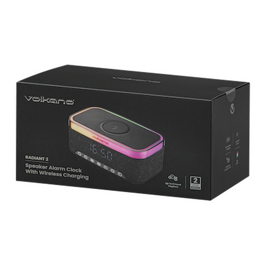 Volkano Radiant 2 Alarm Clock with Wireless Charging and Speaker - Black - Image 2