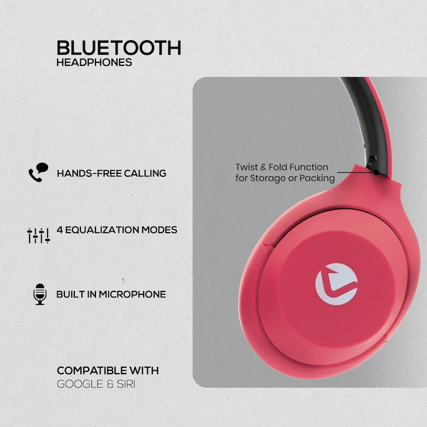 Volkano Cosmic 2 Series Bluetooth Headphones - Red - Image 3
