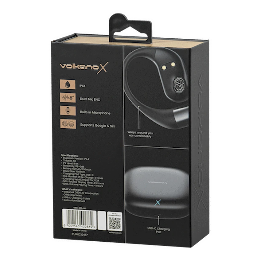 VolkanoX O300 Air Conduction OWS Earphones - Black - Image 4