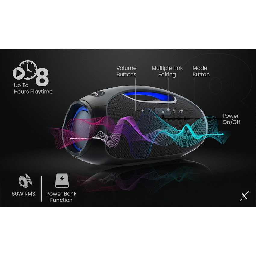 VolkanoX VXS400 Portable Bluetooth Speaker - Black - Image 9