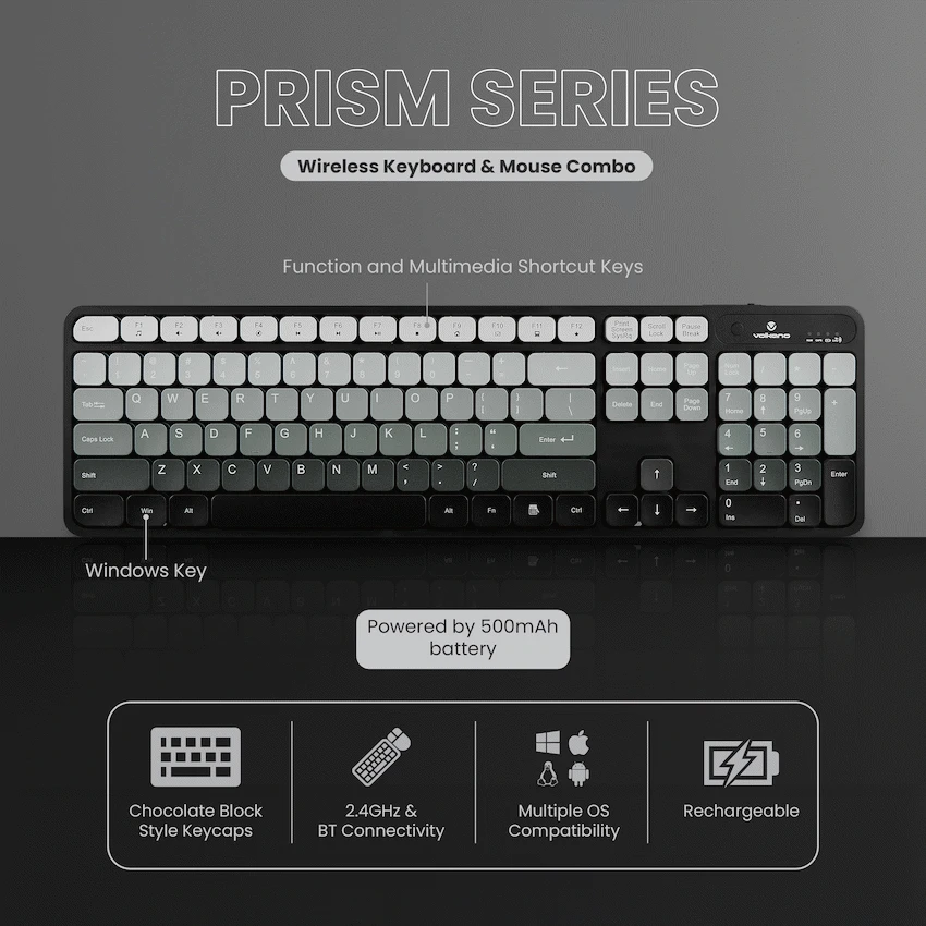 Volkano Prism Series Bluetooth Wireless Keyboard and Mouse - Grey - Image 3