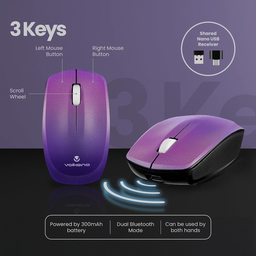 Volkano Prism Series Bluetooth Wireless Keyboard and Mouse - Purple - Image 4