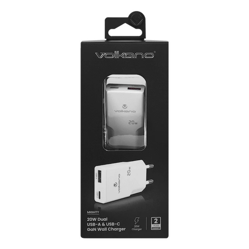 Volkano Mighty Series 20w Dual USB-A & USB-C GaN Wall Charger - Image 2