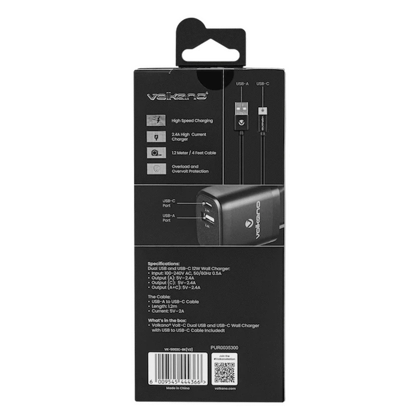 Volkano Volt-C Series Dual USB and USB-C Wall Charger with USB to USB-C Cable Included - Image 4