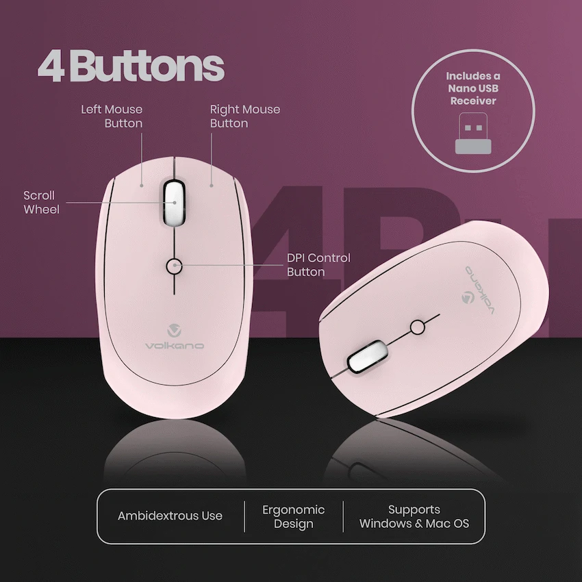 Volkano Talc Wireless Mouse - Pink - Image 4