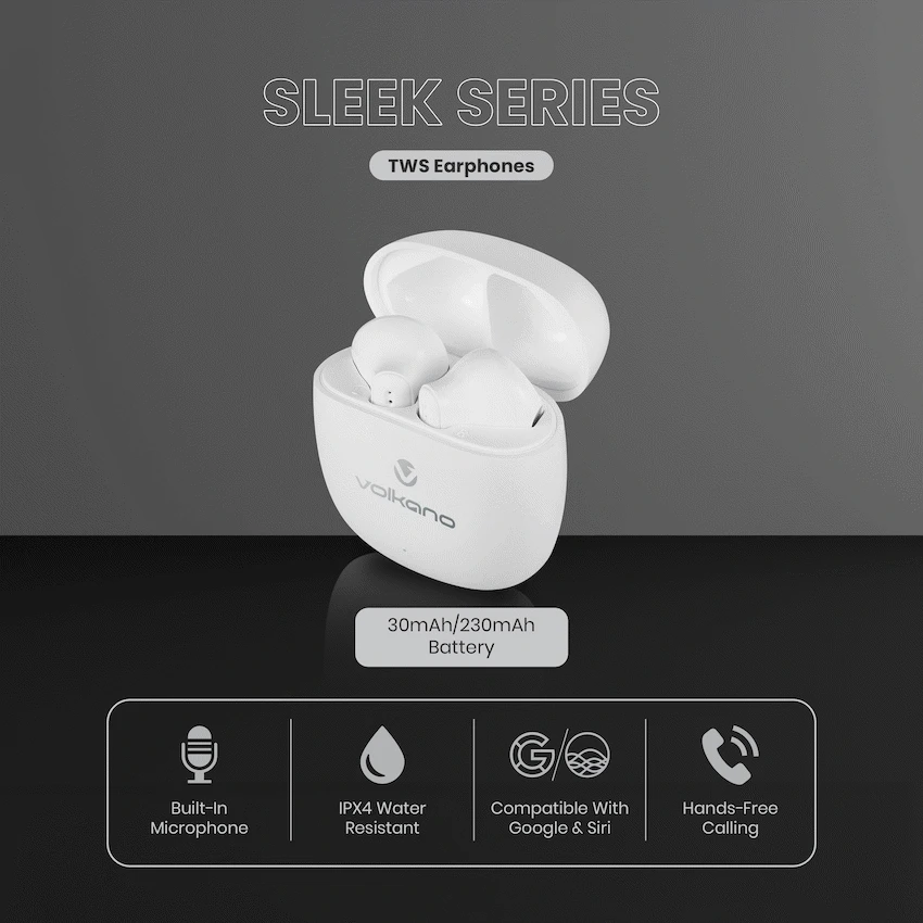 Volkano Sleek Series TWS Earphones - White - Image 4