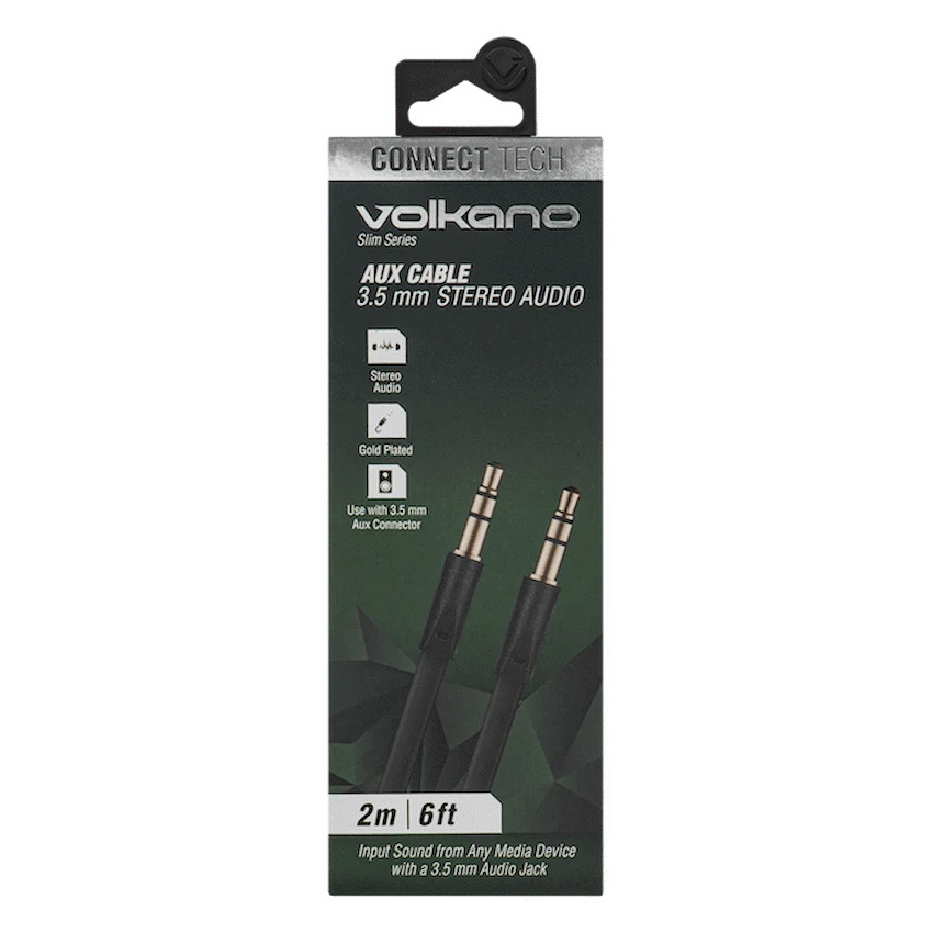 Volkano Slim Series Aux Cable 2m - Black - Image 3