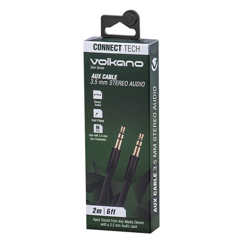 Volkano Slim Series Aux Cable 2m - Black - Image 4