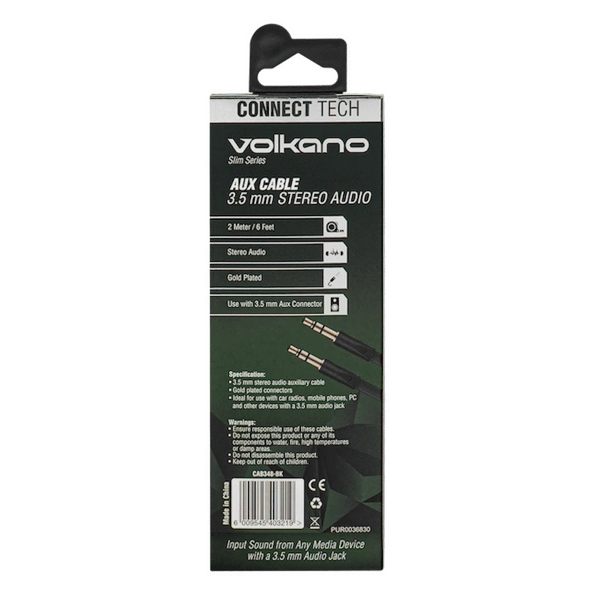 Volkano Slim Series Aux Cable 2m - Black - Image 5