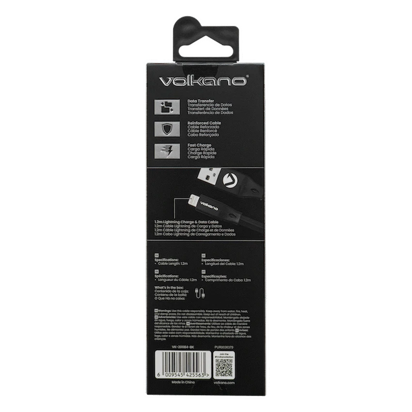 Volkano Slim Series Flat PVC Lightning Cable 1.2m - Black - Image 2