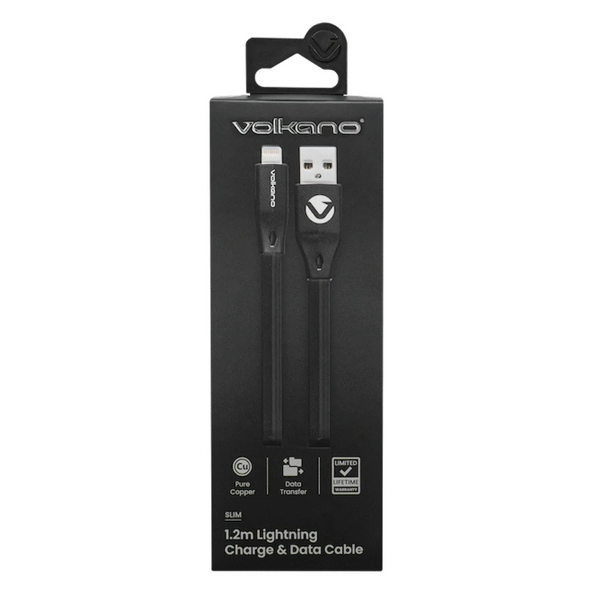 Volkano Slim Series Flat PVC Lightning Cable 1.2m - Black - Image 3