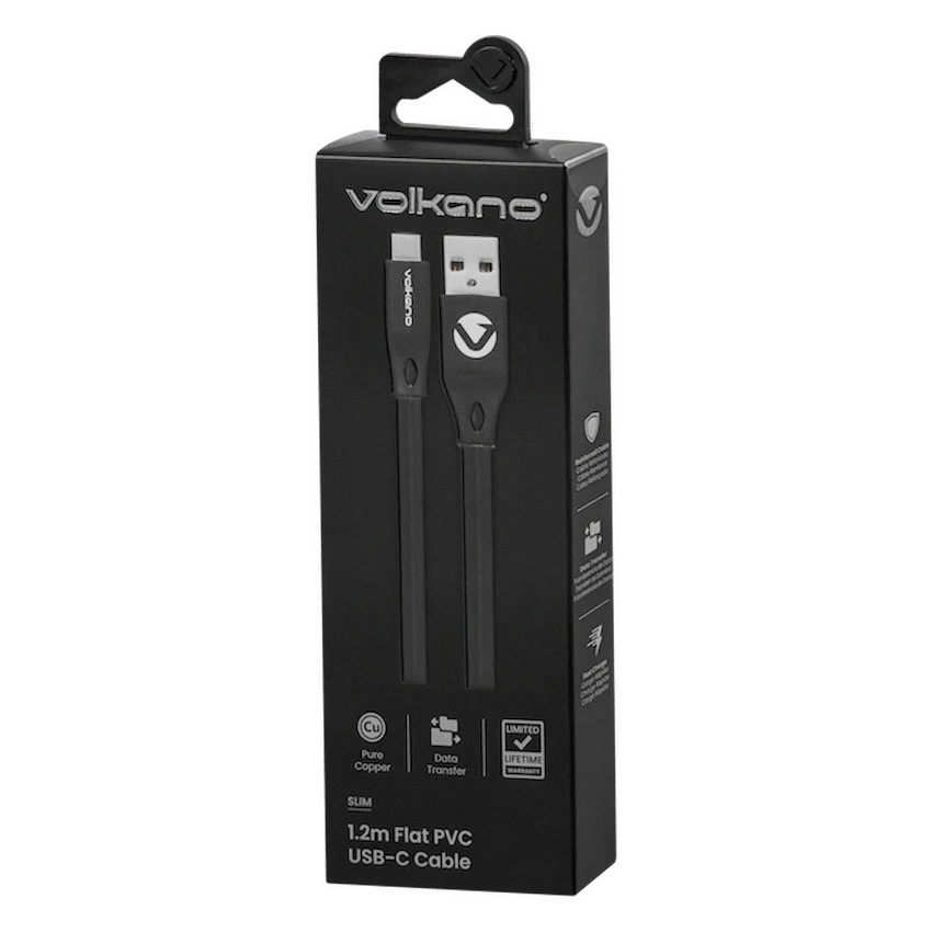 Volkano Slim Series Flat PVC Type-C Cable 1.2m - Black - Image 8