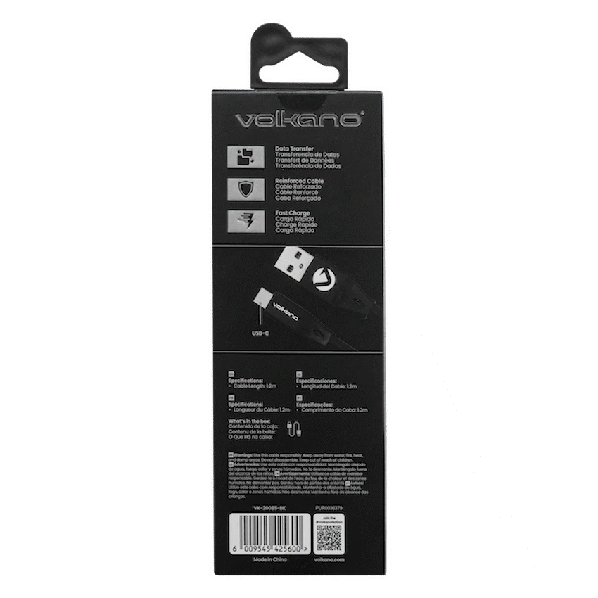 Volkano Slim Series Flat PVC Type-C Cable 1.2m - Black - Image 9