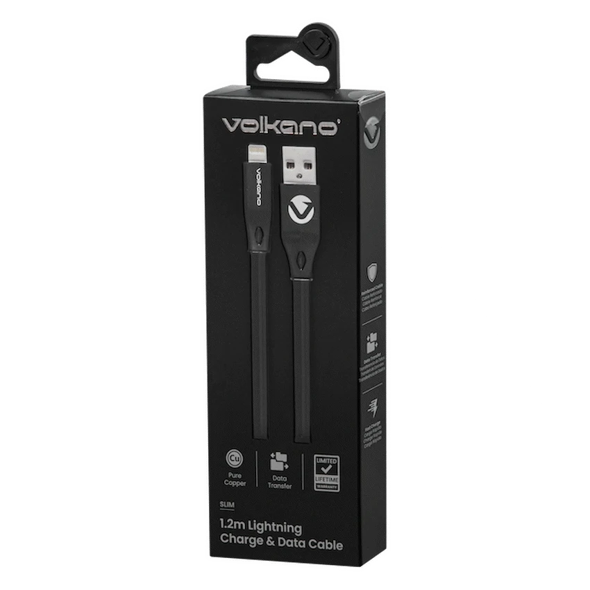Volkano Slim Series Flat PVC Lightning Cable 1.2m - Black - Image 4
