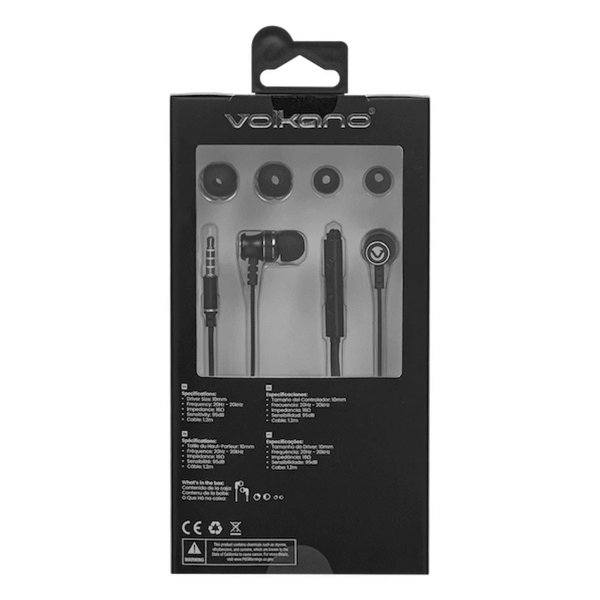 Volkano Earphones with Mic - STANNIC SERIES - Black - Image 4