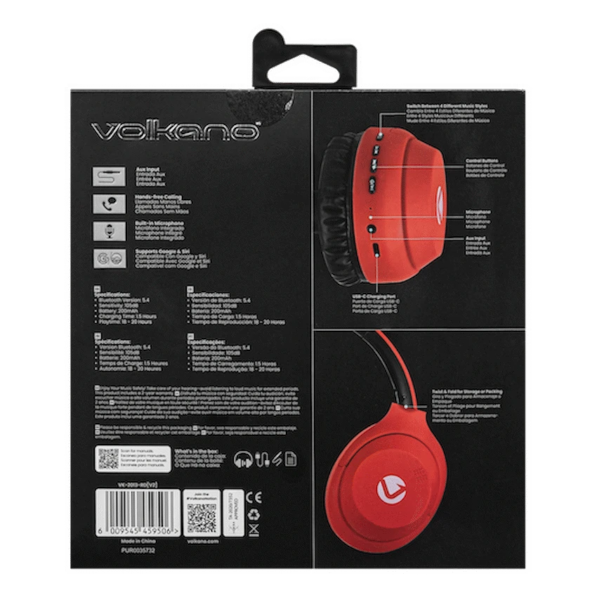 Volkano Cosmic 2 Series Bluetooth Headphones - Red - Image 8