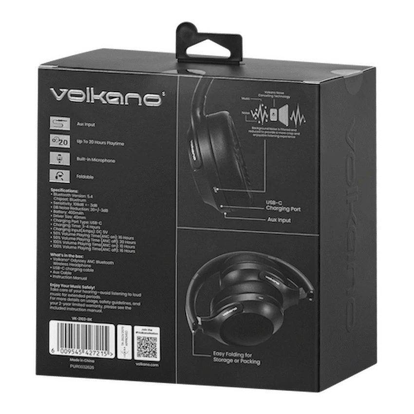 Volkano Odyssey ANC Bluetooth Wireless Headphone - Black - Image 7