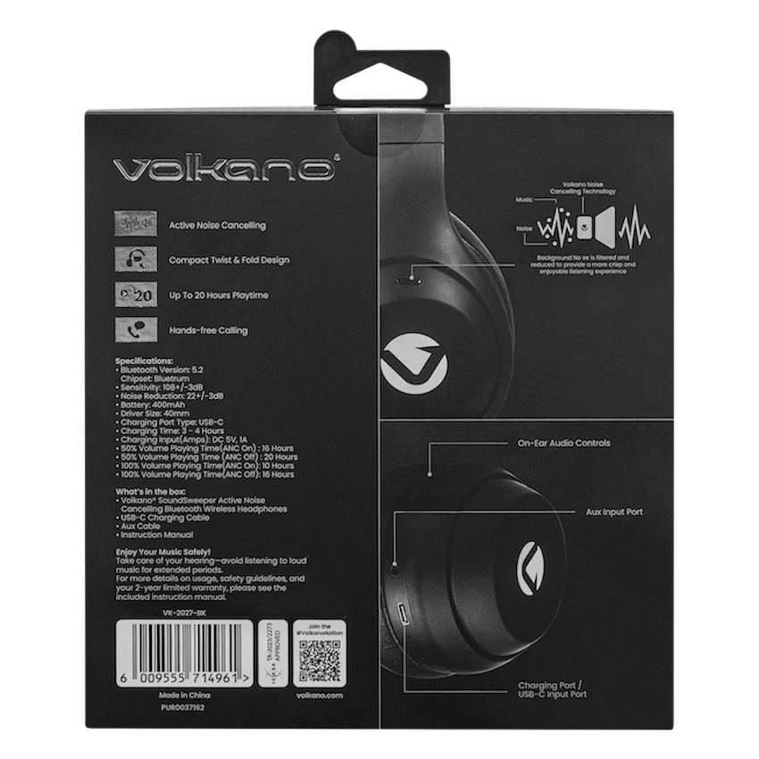 Volkano SoundSweeper Series Active Noise Cancelling bluetooth Headphones - Black - Image 9
