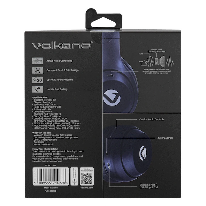 Volkano SoundSweeper Series Active Noise Cancelling bluetooth Headphones - Blue - Image 7
